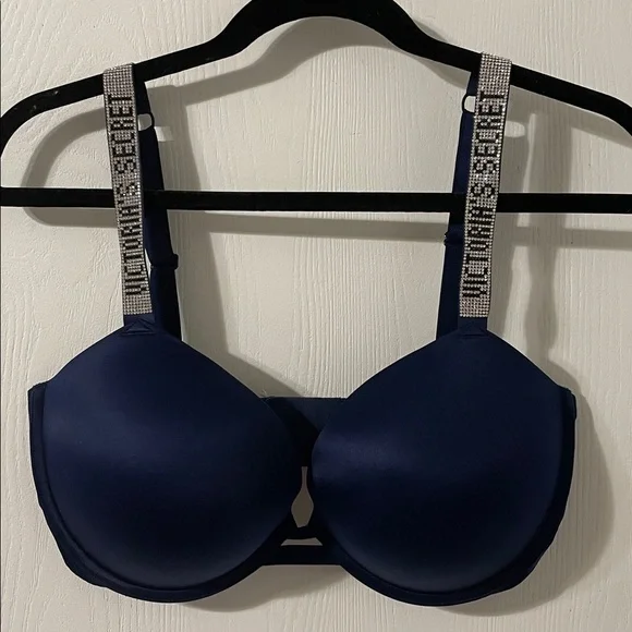 Victoria's Secret Very Sexy Push-Up Rhinestone Straps Midnight Blue Bra 36F (3D) - Picture 1 of 10